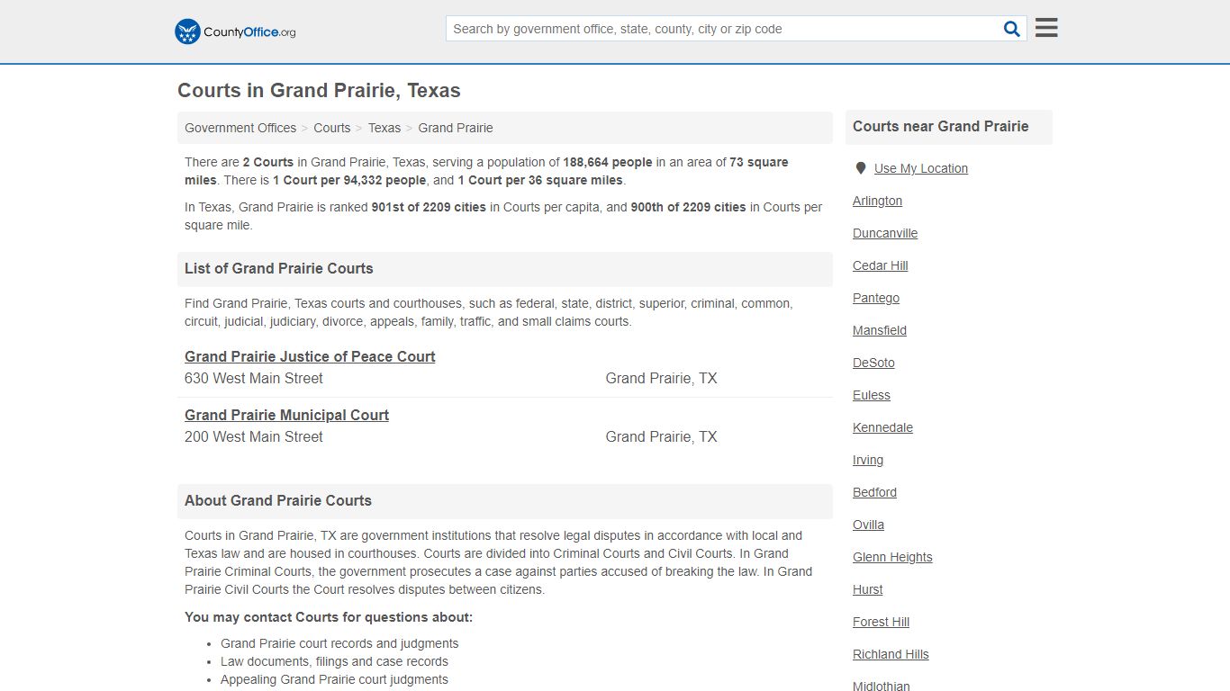 Courts - Grand Prairie, TX (Court Records & Calendars)